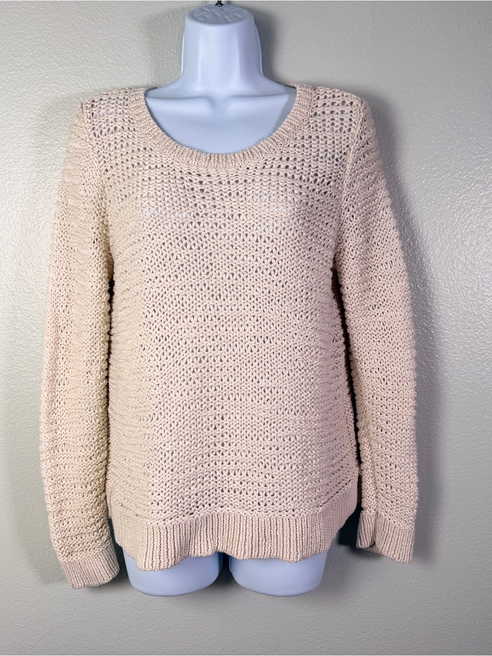 Eileen Fisher Large Open Knit Sweater Ivory Cotton Blend Coastal Beachy